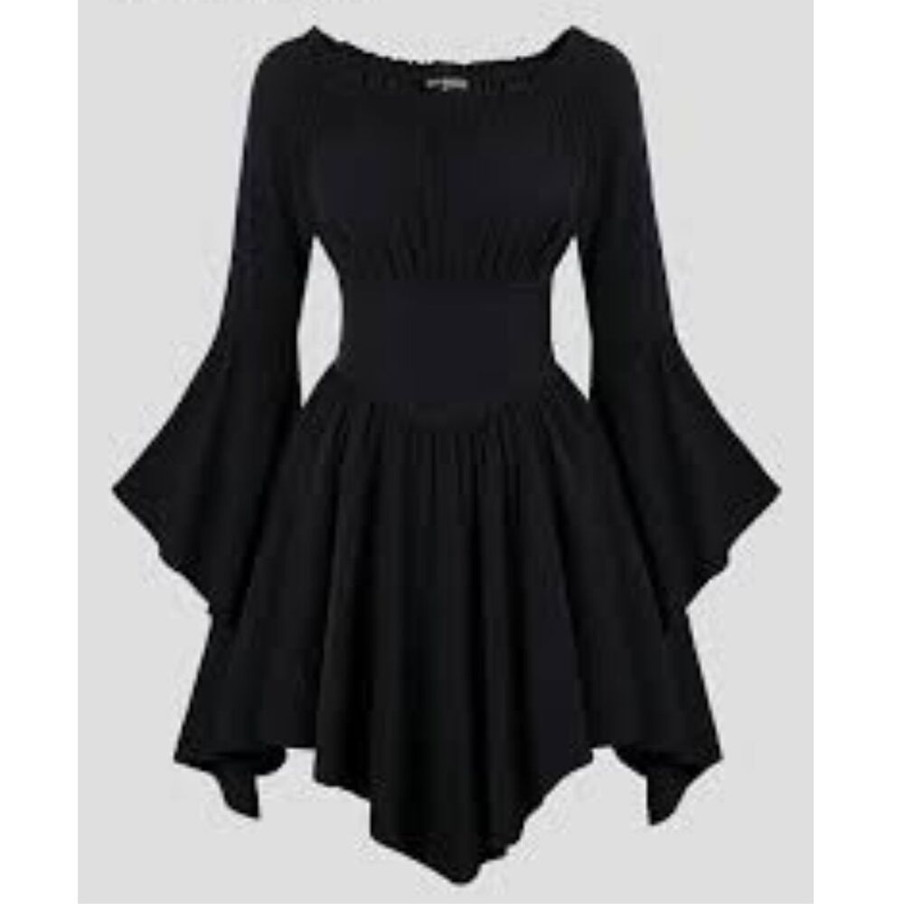 Scarlet Darkness Black Off Shoulder Bell Sleeve Dress XL Renaissance Witch Goth